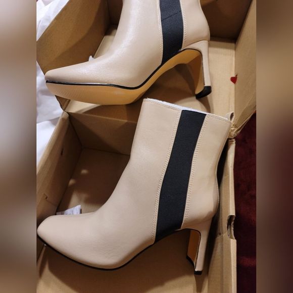 NIB PULL ON KHAKI CHELSEA BLOCK HEEL SOCK BOOTIE SIZE 7.5 ANKLE FAUX LEA… - Picture 12 of 15